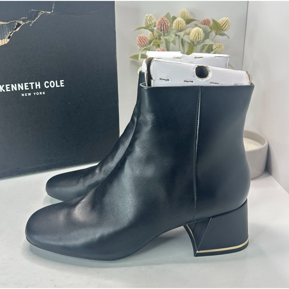 Kenneth Cole NY Alec Leather Chunky Heel Ankle Boots Black Women 11 M Tried On - Picture 1 of 10